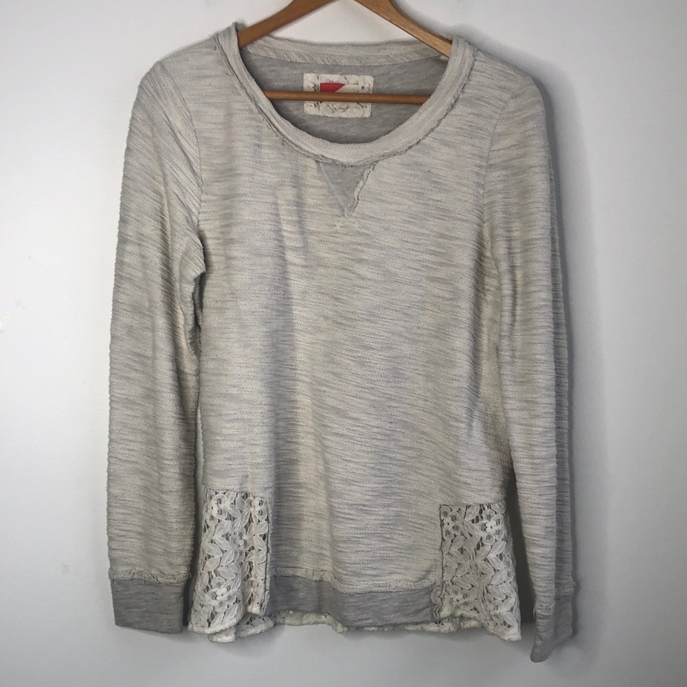 Anthropologie Paper Locket slub knit Lace Trim Top